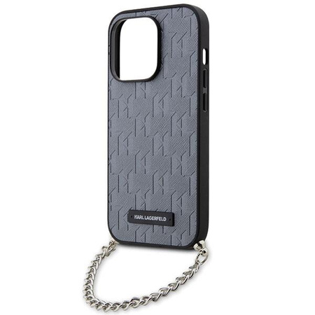 Etui Karl Lagerfeld KLHCP14XSACKLHPG na iPhone 14 Pro Max 6.7" - srebrne Saffiano Monogram Chain