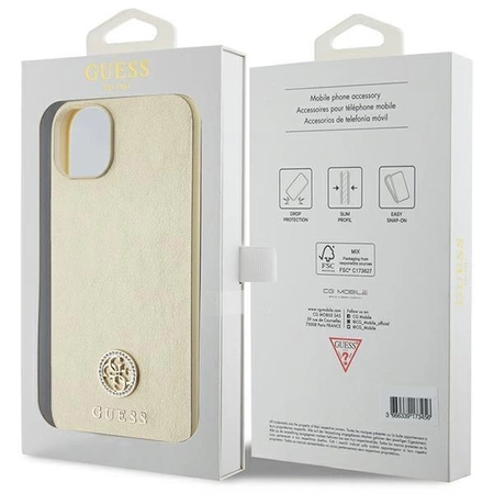 Etui Guess Leather 4G Metal Logo Strass do iPhone 15 - złote