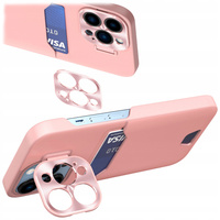 Leather Stand Case etui do iPhone 14 Pro pokrowiec portfel na kartę z podstawką różowe