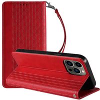 Magnet Strap Case etui iPhone 14 Pro Max pokrowiec z klapką portfel mini smycz podstawka czerwone