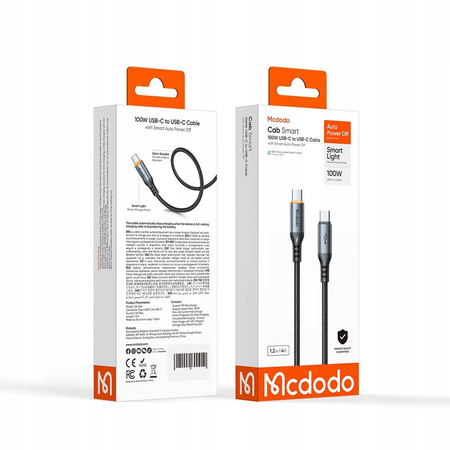 MCDODO KABEL USB-C USB-C SZYBKIE ŁADOWANIE USB TYP C 100W 1M POWER OFF LED