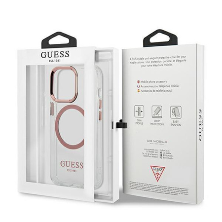 Guess GUHMP13LHTRMP iPhone 13 Pro / 13 6,1" różowy/pink hard case Metal Outline Magsafe