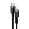 Baseus Cafule Cable wytrzymały nylonowy kabel przewód USB Typ C PD / Lightning 18W QC3.0 1m czarny-szary (CATLKLF-G1)