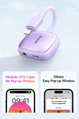 Adapter, adaptor, mini jack, for iPhone , purple, McDodo