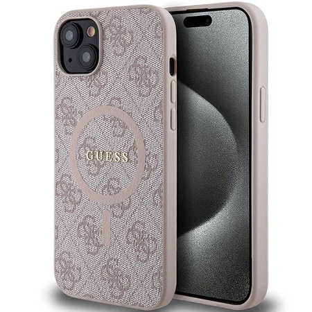 Etui Guess 4G Collection Leather Metal Logo MagSafe na iPhone 14 / 15 / 13 - różowe