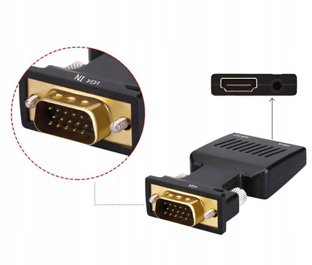 Adapter do komputera CO2,  Konwerter VGA D-SUB DO HDMI, z dzwiękiem 0109