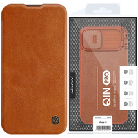 Nillkin Qin Leather Pro Case etui iPhone 14 Plus osłona na aparat kabura pokrowiec obudowa z klapką brązowy