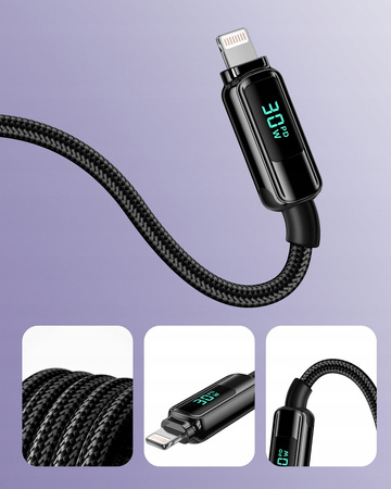 INNOSTYLE KABEL Z WYŚWIETLACZEM USB-C LIGHTNING DO IPHONE 12 13 14 30W 1M