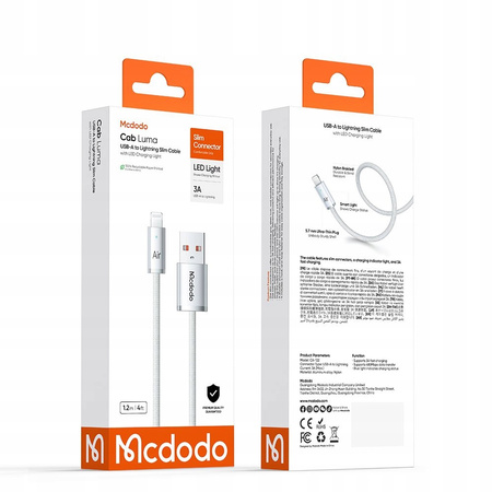 MCDODO KABEL USB-A LIGHTNING SZYBKIE ŁADOWANIE DO TELEFONU LED BIAŁY 2M