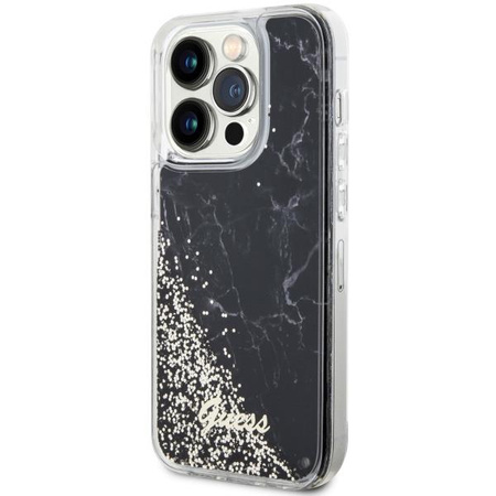 Etui Guess GUHCP14LLCSGSGK na iPhone 14 Pro - czarne Liquid Glitter Marble