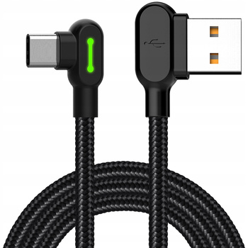Mcdodo phone cable quick , angled, 90° , LED USB TYPE C 0.5m black strong with braid