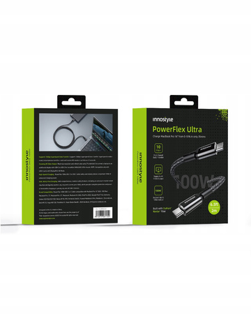 INNOSTYLE POWERFLEX ULTRA KABEL USB-C SZYBKIE ŁADOWANIE THUNDERBOLT 10GBPS 100W KEVLAR 2M CZARNY