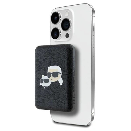 Karl Lagerfeld Powerbank indukcyjnyKLPB5FPGKSKCHK 15W 5000mAh czarny/black Karl&Choupette Head Pin MagSafe
