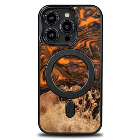 Etui z drewna i żywicy na iPhone 15 Pro MagSafe Bewood Unique Orange - pomarańczowo-czarne