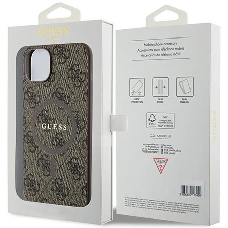 Etui Guess 4G Collection Leather Metal Logo MagSafe na iPhone 14 / 15 / 13 - brązowe