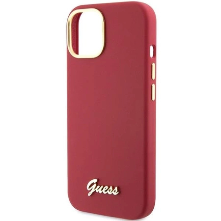 Etui Guess Silicone Script Metal Logo & Frame na iPhone 15 - czerwone