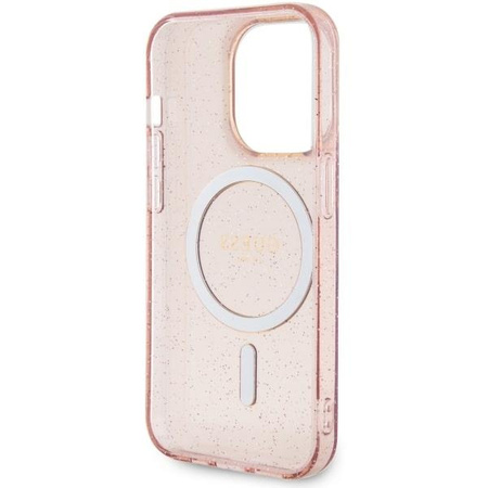 Etui Guess GUHMP14LHCMCGP na iPhone 14 Pro - różowe Glitter Gold MagSafe