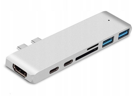 Hub do laptopa Co2, Adapter 7w1 do Apple, do MacBook Pro , do Air Retina, USB-C, HDMI, Karta pamięci SD, Micro SD, 1 x HD, srebrny