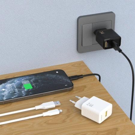 Ładowarka sieciowa Dudao A23LEU 2.4A GaN EU USB-A z kablem USB-A - Lightning - czarna
