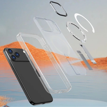 Etui Hybrid Armor X na Samsung Galaxy S25 FE z podstawką kompatybilne z MagSafe - przezroczyste