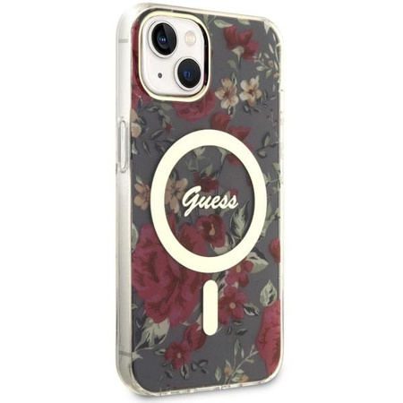 Etui Guess GUHMP14MHCFWSA na iPhone 14 Plus 6.7" zielony/khaki hardcase Flower MagSafe