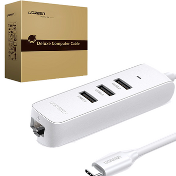 Ugreen HUB 4w1 USB Typ C - 3x USB Typ A 3.1 Gen 1 + RJ45 biały (CM416 50620)
