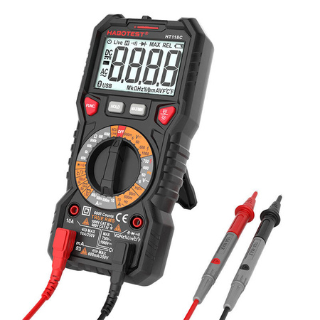 HABOTEST MULTIMETR HT118C Z LATARKĄ DO TESTOWANIA AKUMULATORÓW TRUE RMS NCV