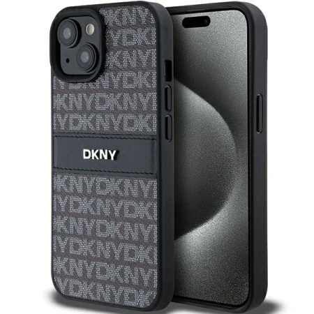 DKNY ETUI DO IPHONE 15 PLUS 14 PLUS HARDCASE LEATHER MONO STRIPE METAL LOGO