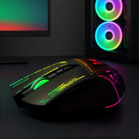 Mysz bezprzewodowa Wozinsky WMGB-3200 gamingowa optyczna z wbudowanym akumulatorem 3200 DPI z oświetleniem RGB - czarna