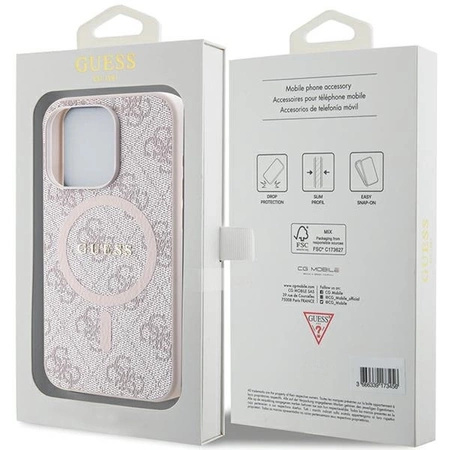 Etui Guess 4G Collection Leather Metal Logo MagSafe na iPhone 14 Pro Max - różowe