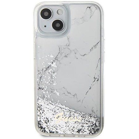 Etui Guess GUHCP14SLCSGSGH na iPhone 14 - białe Liquid Glitter Marble