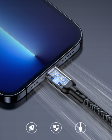 INNOSTYLE POWERFLEX KABEL USB LIGHTNING MFI SZYBKIEGO ŁADOWANIA DO IPHONE KEVLAR 2M CZARNY