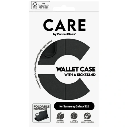 Etui CARE by PanzerGlass Feature Wallet Kickstand na Samsung Galaxy S25 - czarne