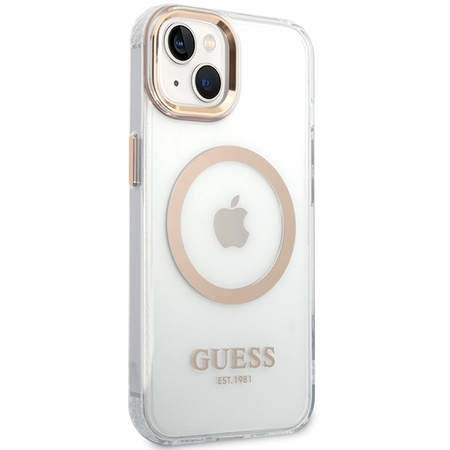 Guess GUHMP15MHTRMD iPhone 15 Plus/ 14 Plus 6.7 złoty/gold hard case Metal Outline Magsafe