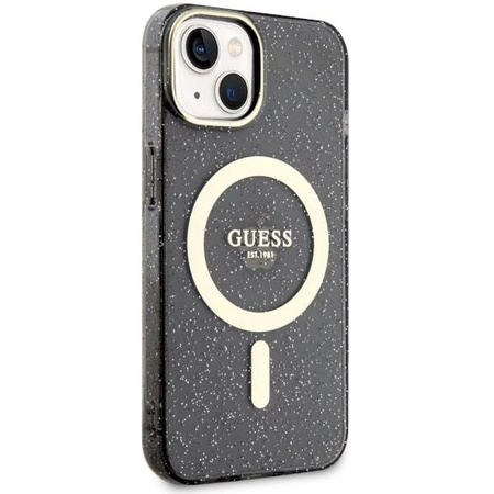 Etui Guess GUHMP14MHCMCGK na iPhone 14 Plus 6.7" - czarne Glitter Gold MagSafe