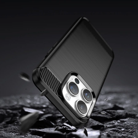 HURTEL ETUI CARBON CASE DO IPHONE 14 PRO POKROWIEC ELASTYCZNY NA TYŁ ŻELOWY