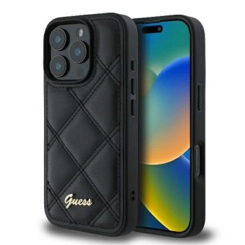 GUESS ETUI HARDCASE CASE POKROWIEC DO IPHONE 16 PRO DO APPLE QUILTED CZARNY