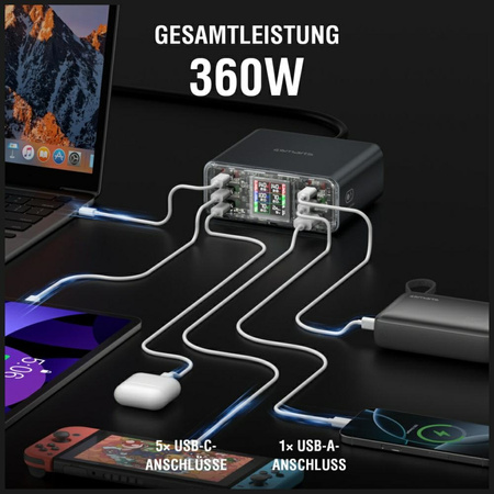Stacja ładująca 4smarts Desk Charger     Lucid GaN DIY 360W 5xUSB-C 1xUSB-A szary
