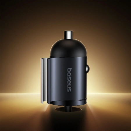 Ładowarka samochodowa Baseus Tiny Star 30W z wbudowanym spiralnym kablem USB-C - czarna