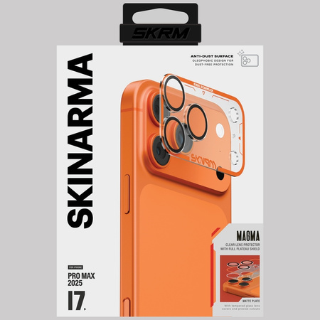 Szkło na obiektyw aparatu Skinarma Magma Full Matte do iPhone 17 Pro Max pomarańczowy