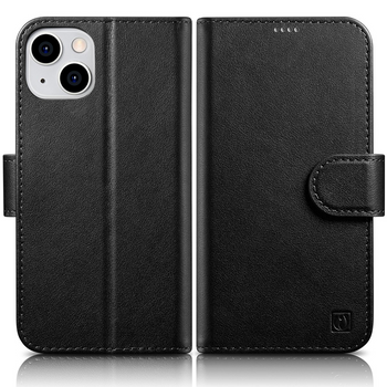 iCarer Wallet Case 2in1 etui iPhone 14 Plus skórzany pokrowiec z klapką Anti-RFID czarny (WMI14220727-BK)
