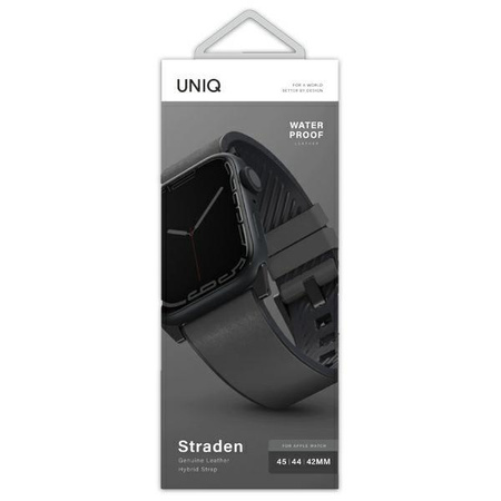 Etui Uniq pasek Straden na Apple Watch 1/2/3/4/5/6/7/8/SE/SE2/Ultra 42/44/45/49mm. Leather Hybrid Strap grey/szary