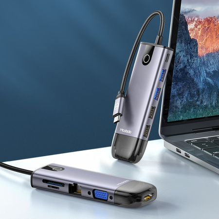 MCDODO PRZEJŚCIÓWKA ADAPTER HUB USB-C HDMI USB SD GIGABIT RJ45 DO MACBOOK M