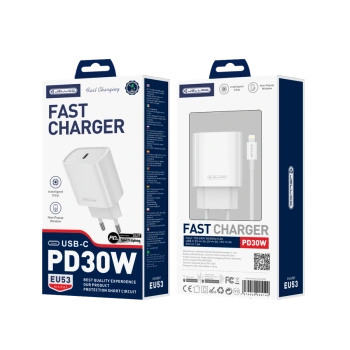 JELLICO ładowarka sieciowa EU53 PD 30W 1xUSB-C + kabel USB-C - Lightning Biały