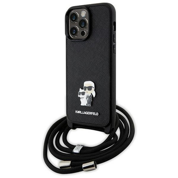 Etui Karl Lagerfeld KLHCP14XSAKCPSK na iPhone 14 Pro Max 6.7" hardcase - czarne Crossbody Saffiano Metal Pin Karl&Choupette
