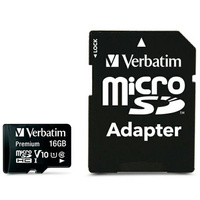 VERBATIM KARTA MICROSDHC 16GB V10+ ADAPTER DO TELEFONÓW TABLETÓW
