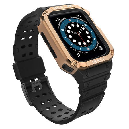 Protect Strap Band opaska z etui do Apple Watch 7 / 6 / 5 / 4 / 3 / 2 / SE (45 / 44 / 42mm) obudowa pancerny pokrowiec na zegarek czarny