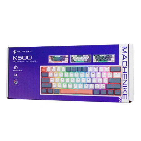 Klawiatura gamingowa Machenike K500-B61 przewodowa mechaniczna podświetlana Brown Switch - niebiesko-biała