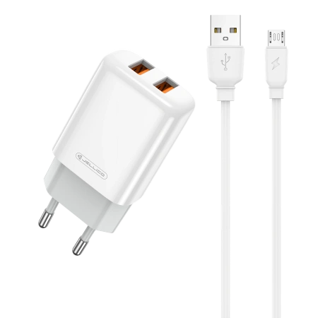 JELLICO ładowarka sieciowa EU02 2.4A 12W 2xUSB + kabel Micro Biały
