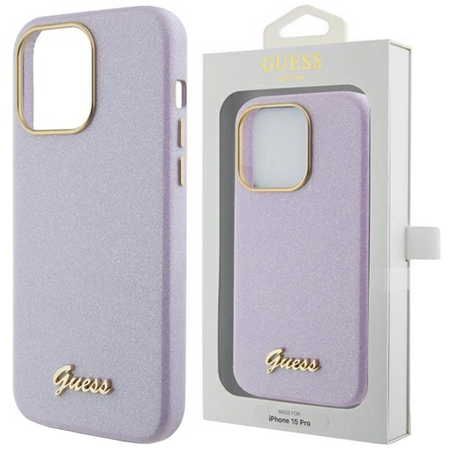 Etui Guess Glitter Glossy Script do iPhone 15 Pro Max - liliowe